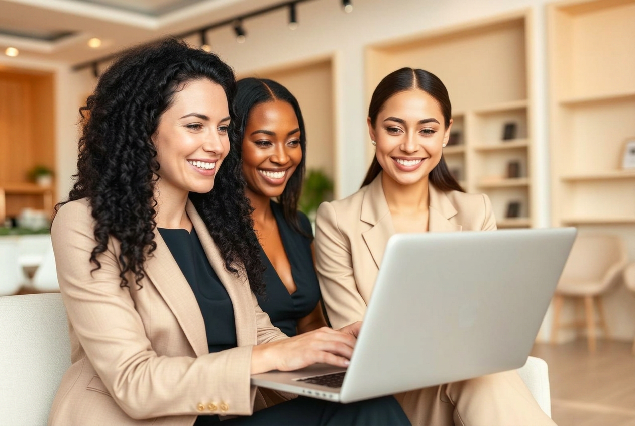 Diverse women collaborating on a custom website design